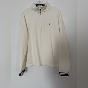 Nautical Cream Quarter-Zip sweatshirt with Navy Accents NWOT